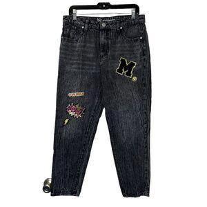 Acid Wash Patch Jeans Junior Girl's 13 (Women's‎ 9/10) Black Tapered 90s